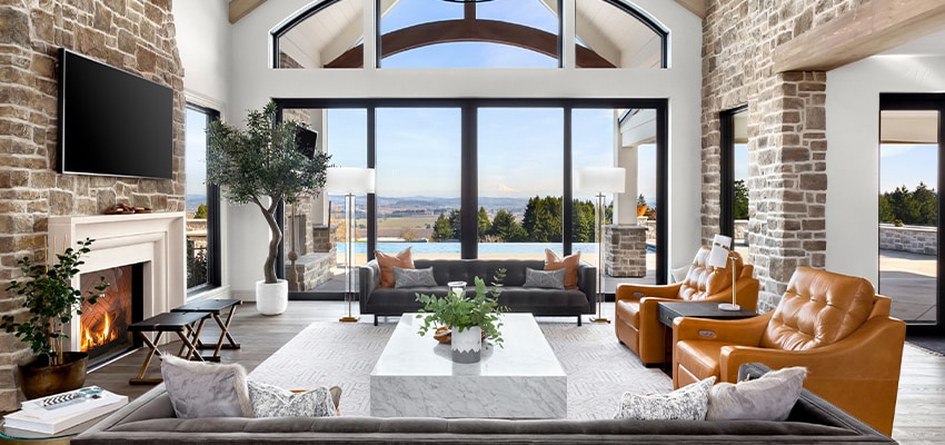 Interior of new home with pool in back yard